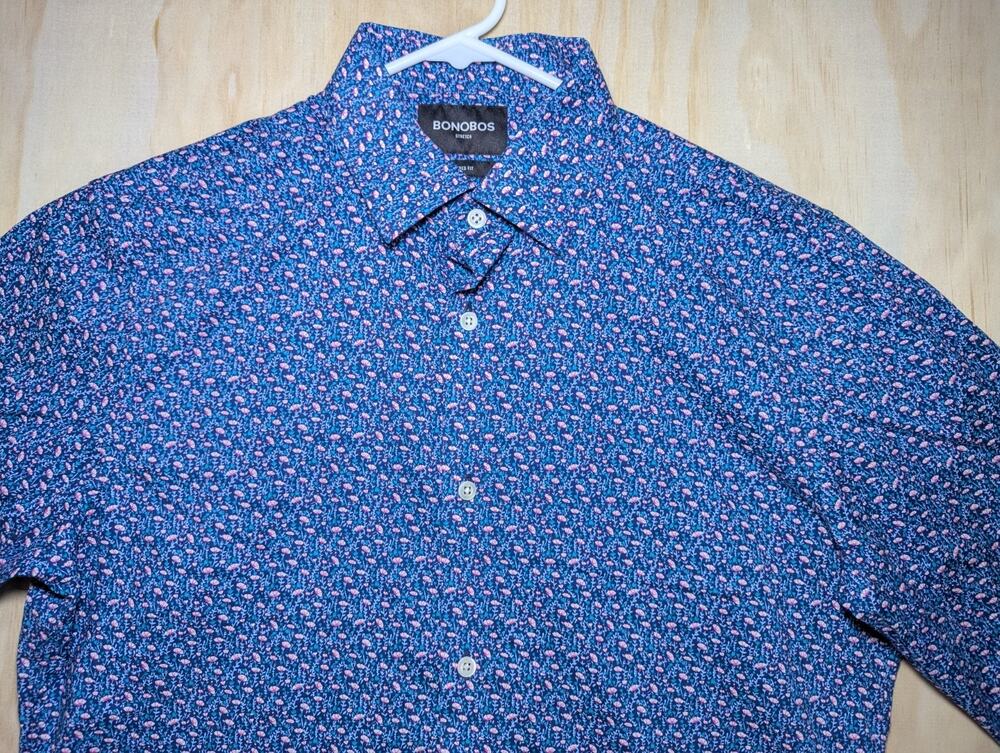Bonobos Men’s 16.5/36 Tailored Fit Dress Shirt Blue Floral Long Sleeve Button